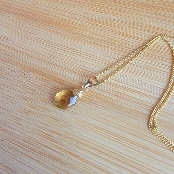 BEER QUARTZ Necklace Minimalist Crystal Gemstone BROWN - Picture 4 of 4